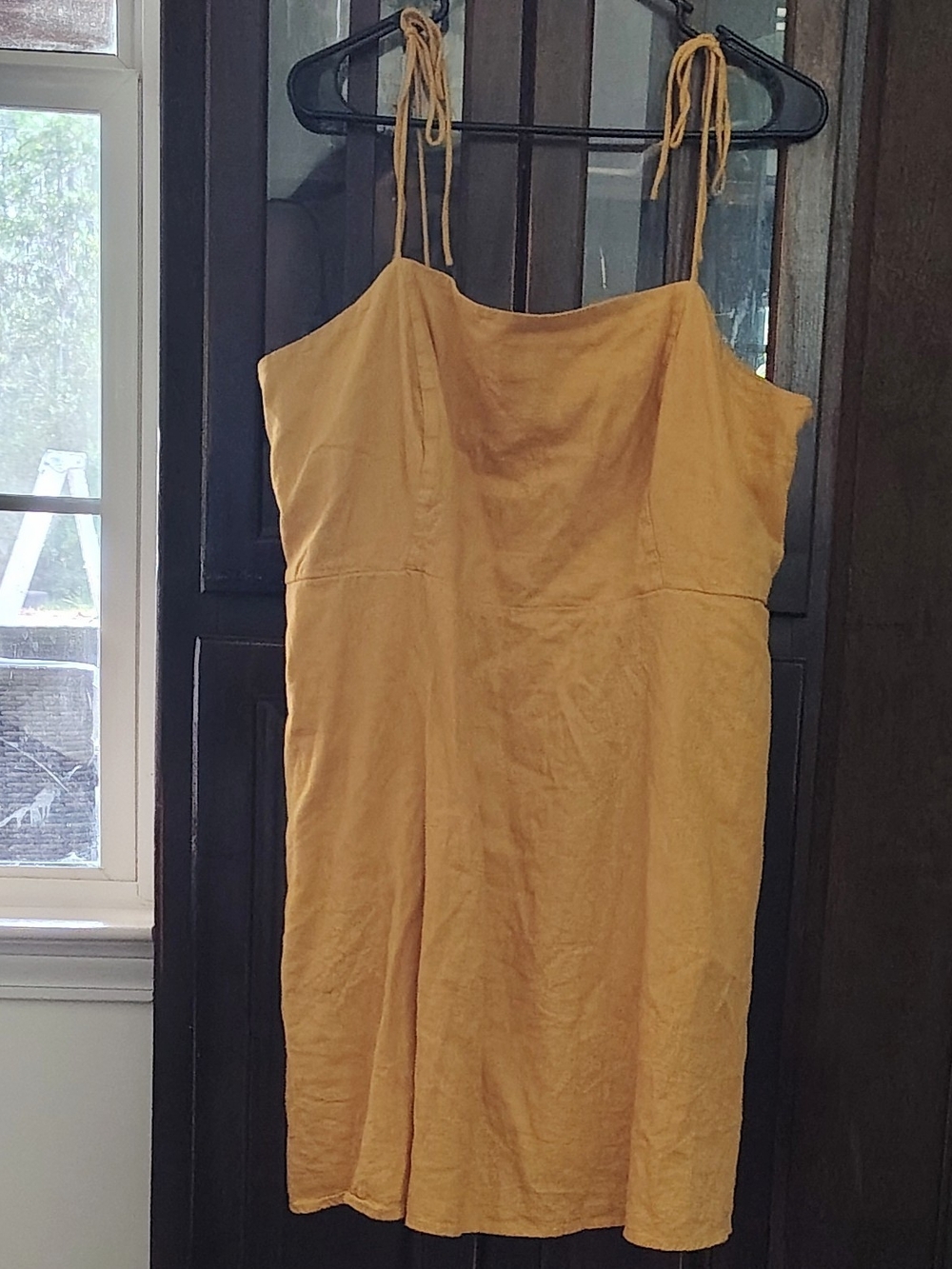 Old Navy Mustard Yellow Tie-Shoulder Mini Dress/ Pockets. Linen Blend. Size XXL.